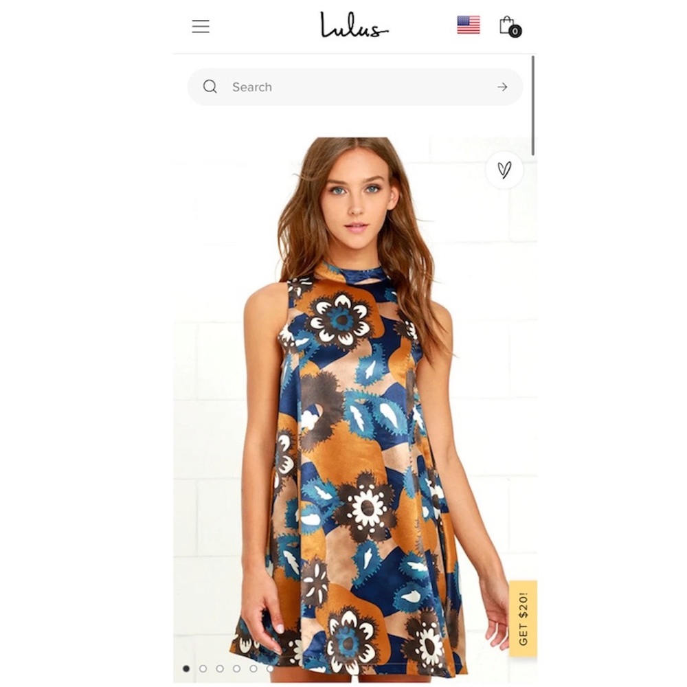 LULUS Moon River - Delia Brown And Blue Print Dress retro / vintage style dress
